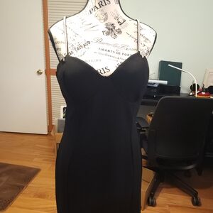 Classic Black Rhinstone Spaghetti-Strap Elegant Dress